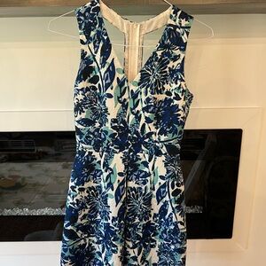H&M Blue and White Sleeveless V-Neck Sundress